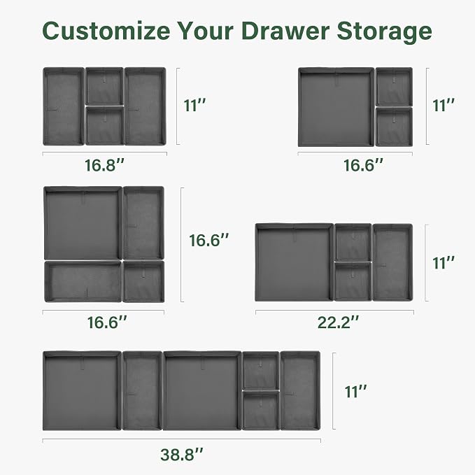 Kootek 16 Pack Drawer Organizer Clothes, Dresser Drawer Organizers for Clothing Fabric Foldable Closet Organizers and Storage Bins for Baby Clothes, Nursery, Underwear, Bras, Socks