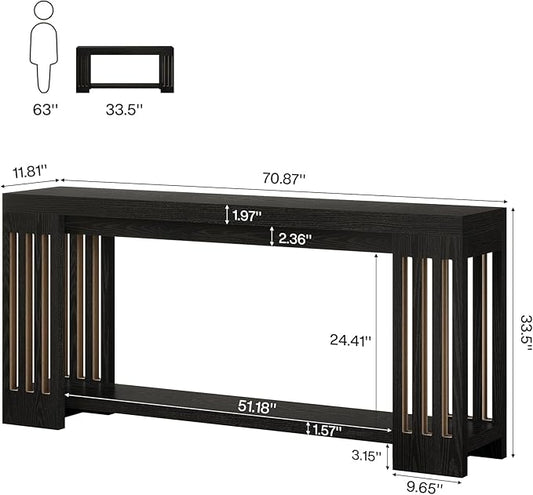 Tribesigns 70.9-Inch Extra Long Entryway Table, Farmhouse Sofa Console Table with Vertical Stripe Legs, 2-Tier Entry Furniture for Living Room, Hallway, Entrance (Black)