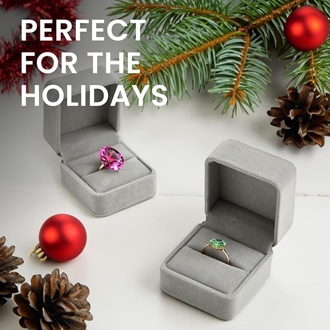 Juvale Velvet Ring Box Set of 6 - Grey, 2.5 x 1.7 x 2 in - Individual Ring Holders & Jewelry Storage Cases