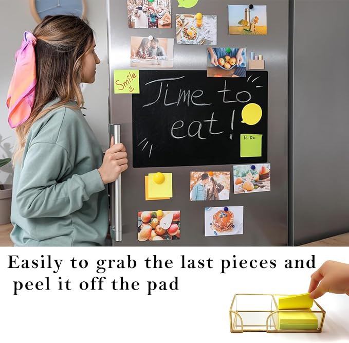 Glass Sticky Note Holder,2 Slots Gold Post It Note Dispenser for Desk,3 x 3 Inch Post It Note Holder, Stylish Sticky Note Dispenser for Home Office Desk Table Drawer