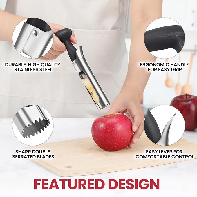 SCHVUBENR Premium Apple Corer Tool - Easy to Use and Clean - Sturdy Apple Core Remover with Sharp Serrature - Stainless Steel Corers for Apple and Pear - Core Fruits with Ease(Black)