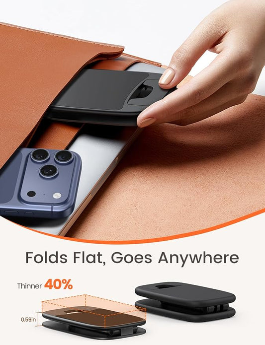Lamicall Ultra-Thin Phone Stand for Desk, Foldable Cell Phone Holder Height Adjustable, Sturdy Weighted Base, Thick Case Friendly for Gaming Office, Fit iPhone 17 16 15 Pro Max, Galaxy S26, Switch