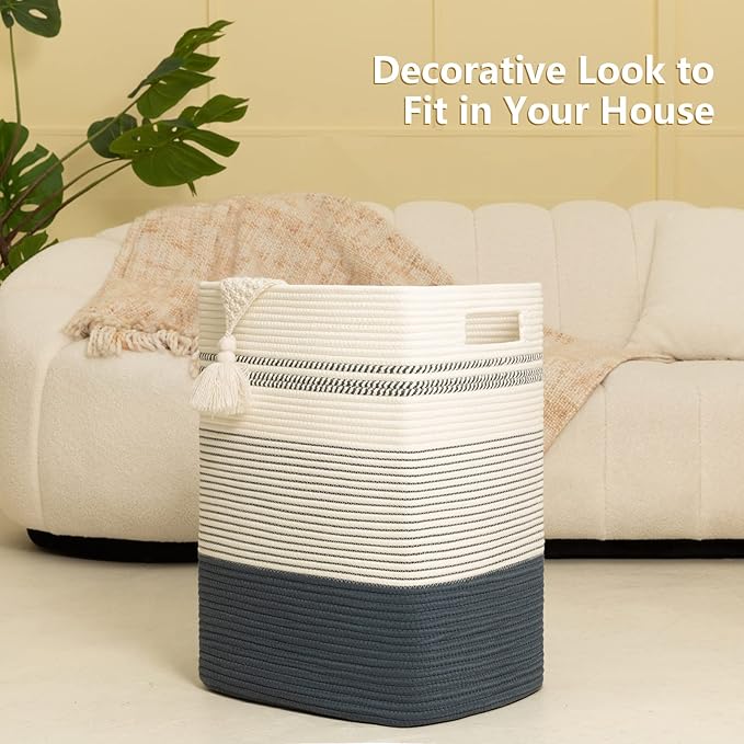 80L Large Cotton Rope Laundry Basket for Bedroom & Laundry Room, Tall Clothes Hamper with Sturdy Handles, Neutral Storage Bin Capable of Holding Blankets and Toys