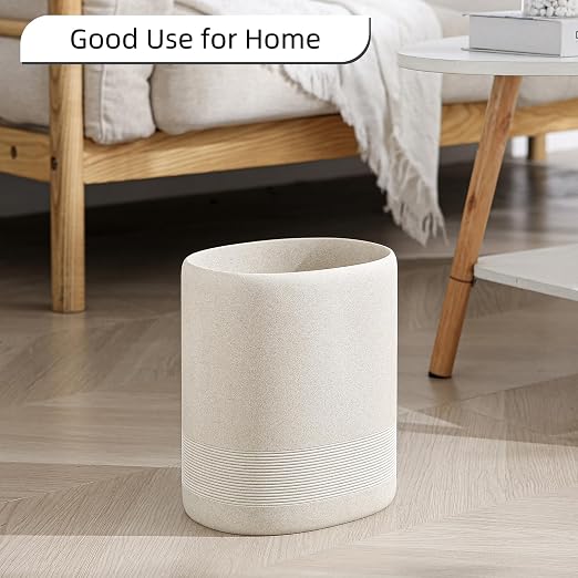Bathroom Trash Can, 1.6 Gallon Small Trash Can Cabinet, Simple Stone Look Oval Office Garbage Bin, Decorative Waste Basket for Bedroom, Living Room, Kitchen (Beige)