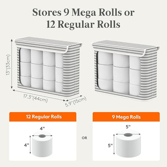 Lifewit 22L Toilet Paper Storage Holder for 9 to 12 Rolls, Foldable Fabric Toilet Paper Basket with Lid, Freestanding Bathroom Tissue Storage and Organization for TP, Towels and Toiletries, Gray