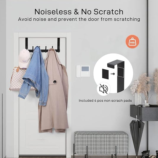 Optish Over The Door Hooks, Door Hanger Hooks for Hanging, Towel Racks for Bathroom with 12 Coat Hook, Coat Rack College Dorm Essentials Bathroom Accessories(1 Pack, Black)