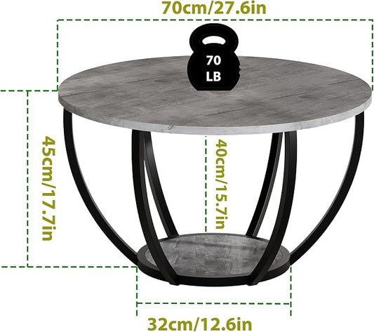 HOMERECOMMEND Round Coffee Table with Storage,2-Tier Wood Coffee Table for Living Room, Sofa Tables for Home Office,Grey
