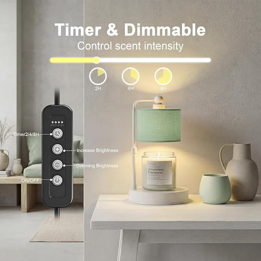 Candle Warmer Lamp with Timer, Dimmable Candle Wax Warmer, Height Adjustable Electric Candle Lamp Warmer with 2 Bulbs, Gifts Idea for Women Her, Mom, Vintage Home Decor for Bedroom-Mint Green