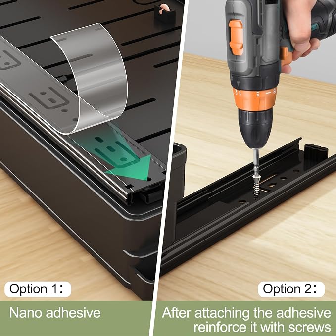 DOMNIU 2 Pack Pull Out Cabinet Organizers Expandable (13''-19''), Plastic Slide Out Drawers for Kitchen, Bathroom, Pantry, Under Sink Storage, Pull Out Drawers Fixed with Adhesive Nano Film (Black)