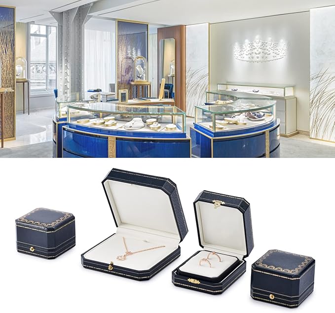 Oirlv Double Ring Box Royal Blue Ring Bearer Box for Engagement Wedding Jewelry Gift Case