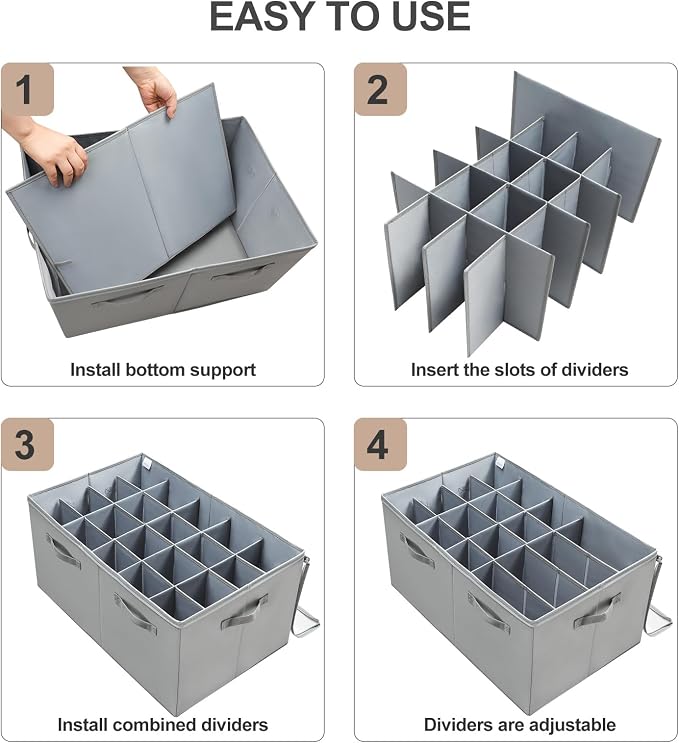 TOPIA HOME Shoe Organizer for Closet, Foldable Shoe Box with Adjustable Dividers and Clear Cover, Space Saving Shoe Storage Organizer Cabinet with Reinforced Handles, Fits 20 Pairs, Gray, TP10G