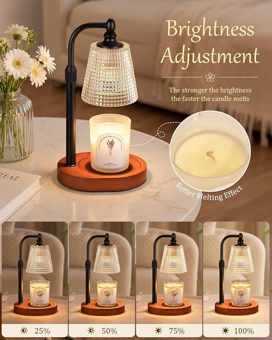Hong-in Candle Warmer Lamp with Timer Dimmer, Birthday Gifts for Women, House Warming Gifts for New Home, Vintage Room Decor, Adjustable Height Candle Lamp, Wax Warmer for Scented Jar Candles, Walnut