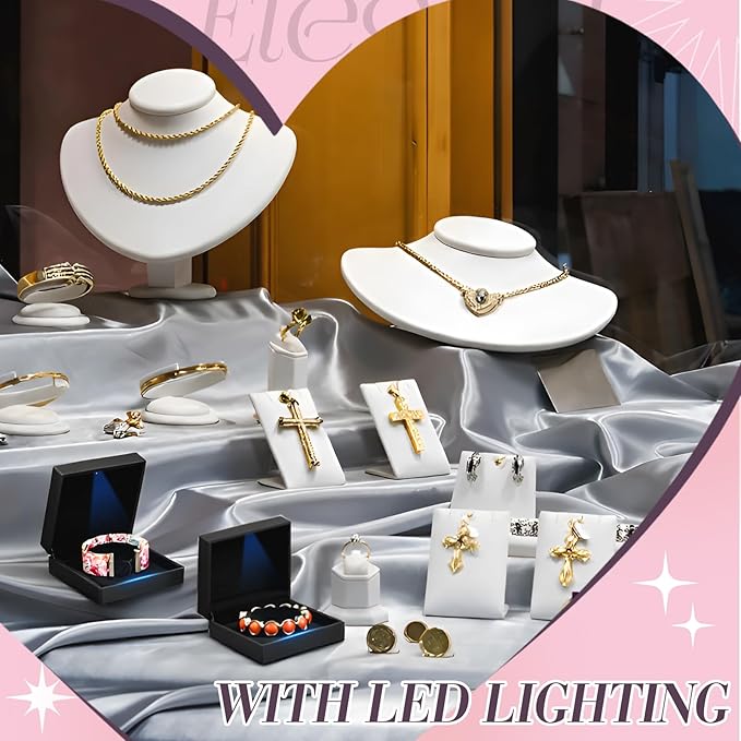 Yinkin 12 Pcs Black Velvet Jewelry Boxes LED Light Display Ring Necklace Bracelet Chain Gift Box Bulk Wedding Proposal Anniversary(Bracelet,Square)
