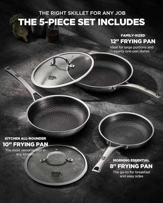 Non Stick Frying Pans, 12-inch with Lid, Hybrid Frying Pans Nonstick Upgrade,non stick Skillets Stainless Steel, Dishwasher & Oven-Safe, Induction Compatible Cooking Pan, PFOA Free Cookware