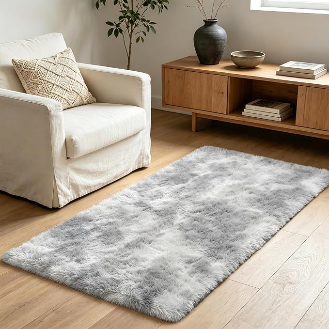 Shag Runner Rug for Bedroom Living Room 3x7 Upgrade Non-Slip Fluffy Soft Bedside Rugs,Shaggy Gray Carpet for Livingroom Dorm Home Decor Aesthetic