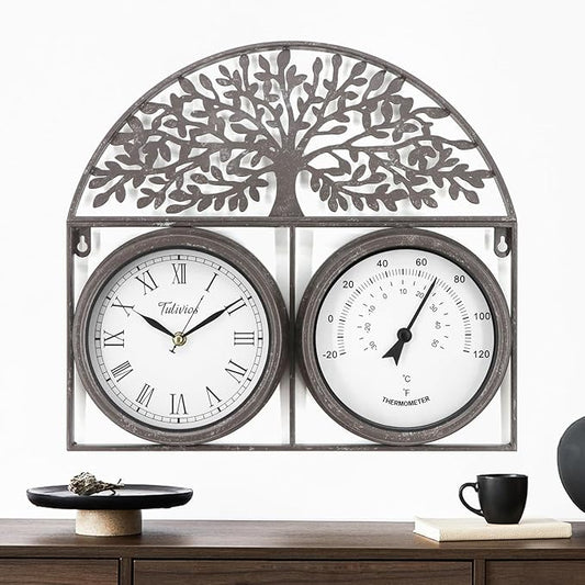 17Inch Large Outdoor Clock,Waterproof Wall Clock with Thermometer,Weatherproof Non-Ticking Quartz Battery Operated Decor Clock for Patio,Garden,Pool,Porch,House Warming Gifts