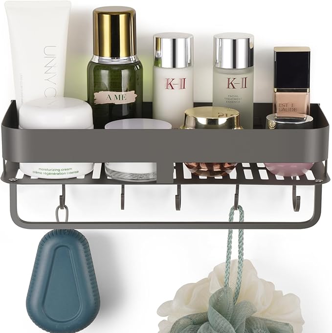 Shower Caddy, 15.7 inch Stainless Steel Shower Shelves for Inside Shower with Hooks & Towel Bar - Space-Saving Bathroom Organizers and Storage for Showers, Kitchens