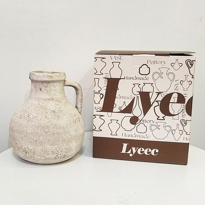 Ceramic Decorative Flower Vase 7.1 Inch Pottery Rustic Farmhouse Boho Terracotta Vase for Home Decor, Table, Living Room, Bathroom, Shelf, Mantel Decoration, Bronze