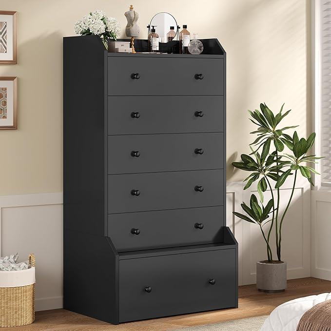 ADORNEVE 6 Drawer Dresser for Bedroom,55.1" Tall Black Chest of Drawers,Large Modern Vertical Dresser for Living Room,Hallway, Closet