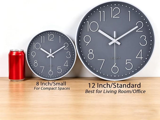 jomparis Wall Clock 12 Inch Non-Ticking Silent Battery Operated Round Wall Clock Modern Elegant Simple Style Clock for Home Office Kitchen Bedroom Living Room