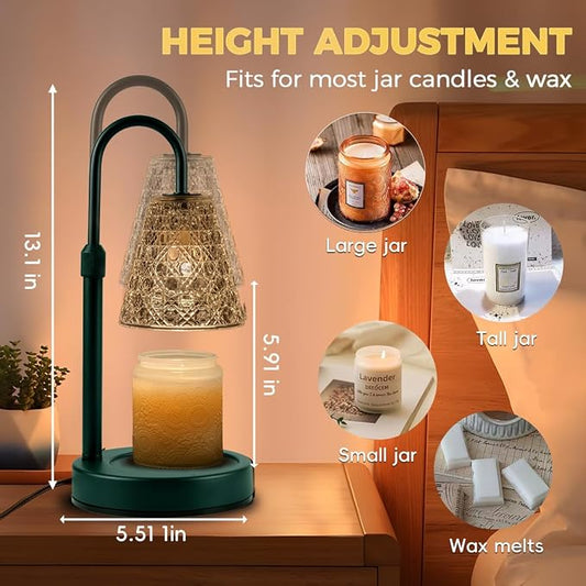 Candle Warmer Lamp Green with Timer Dimmable, Birthday Gifts for Women Mom, House Warming Gifts New Home Decor, Wax Melt Warmer for Jar Candles with 2 Bulbs, Dark Green