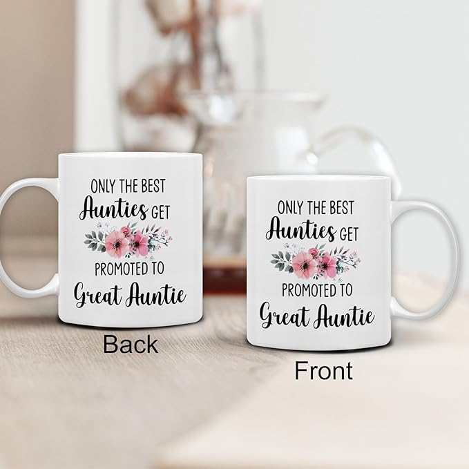QASHWEY Great Auntie Gifts Mug, Great Auntie to Be Gift Coffee Mug, Pregnancy Announcement Gifts for Aunties New GreatAuntie, the Best Aunties Get Promoted to GreatAuntie CoffeeCup Ceramic 11oz