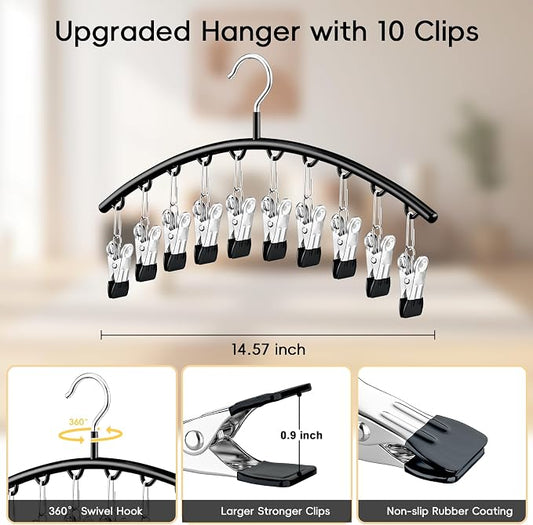 TomCare 4 Pack Space Saving Hangers,2Pack Tank Top Hanger and 2Pack Leggings Organizers for Closet Pants Hangers with 20 Clips Bra Organizers with 16 Hooks Stainless Steel Hanging Closet Organizer