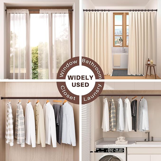 Closet Rod - Closet Rods for Hanging Clothes, 17 to 97 inch Adjustable Closet Hanging Rod, Heavy Duty Clothes Rod Clothing Bar, Closet Poles for Hanging Clothes for Wardrobes, Shower Curtain