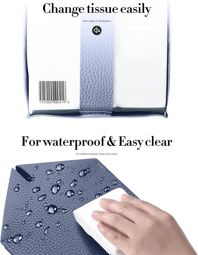 Tissue Box Cover, Jeethemy Square PU Leather Tissue Box Holder, Modern Tissue Case Facial Paper Organizer Dispenser,5X5X5'',Single Navy Blue