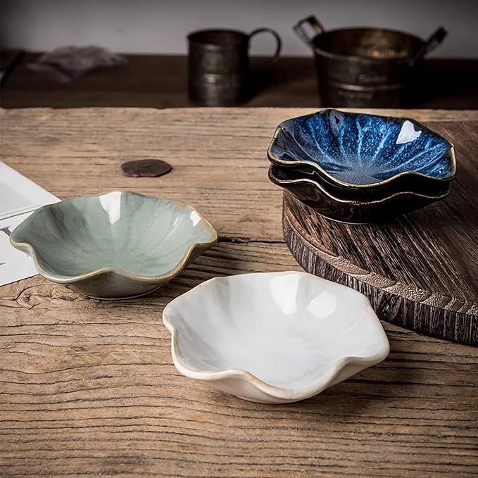 2Pcs Ceramic Jewelry Dish - Lotus Leaf Shape, for Ring Holder Necklace Small Key, Suitable for Mother Friend Sister, Gifts for Women, Cute Plate Trinket Tray, Home Decor (Blue & White)