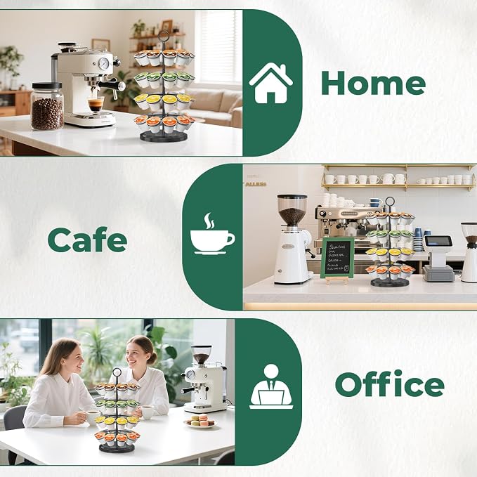 EsLuker.ly K Cup Holder Coffee Pod Organizer Carousel for Counter, Metal Storage Rack Stand for Kitchen, Rotatable 4 Tier Pod Tower Tree for 40 K Cups, Space Saving Meets Elegance, Black