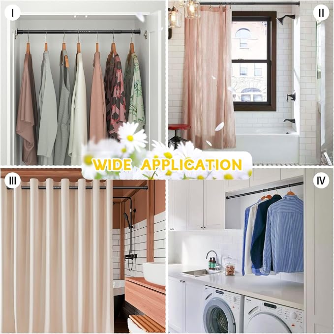 Closet Rod,17 to 55 Inch Adjustable Closet Rods for Hanging Clothes Heavy Duty Closet Hanging Rod Metal Black Closet Poles for Wardrobes