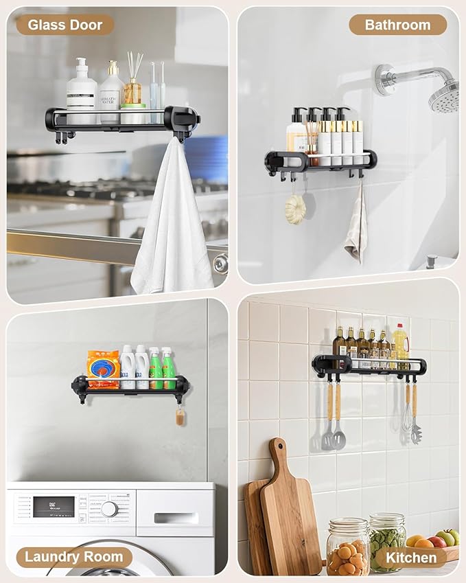 JOTPE Suction Cup Shower Shelf, Removable Shower Caddy Suction Cup with Large Capacity, Storage Suction Powerful Max Hold 22lbs, No Drilling Shelves for Bathroom Storage & Home Decor, Black