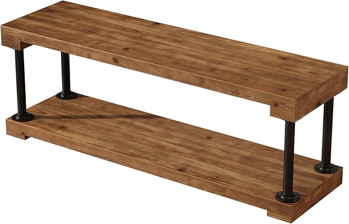 Tribesigns Solid Wood Entryway Bench with Shelf, 63" Industrial Storage Bench with Thickened Metal Tubing, Supports 300 lb and Easy Assembly (Vintage)