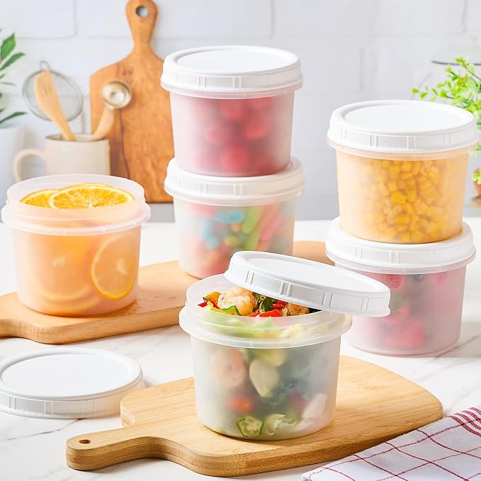 TUZAZO 6 Pack - 20 Oz Food Storage Containers with Screw Lids, Airtight Plastic Small Freezer Storage Container for Ice Cream, Overnight Oats, Snack, Soup, Portion and Meal Prep Container