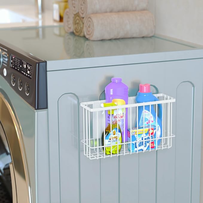 NiHome Magnetic Metal Basket Organizers, 2PCS Medium & Small, Versatile Storage for Kitchen & Office Holds Up to 14 lbs, Easy Attach to Refrigerator or Any Magnetic Surface(White)