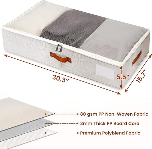Large Under Bed Storage, 2 Pack Under Bed Storage Containers with Clear Cover, Reinforced Handles and Label Pocket for Dorms, Clothes, Shoes, Blankets, Linens, Only Needs 6" of Clearance