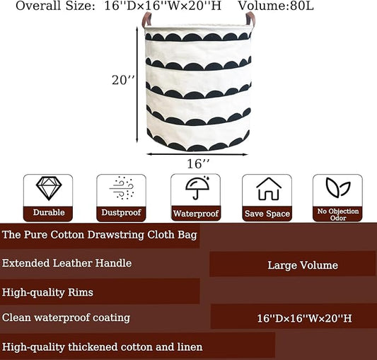 Waterproof Laundry Hamper Collapsible Laundry Basket Leather Handle Laundry Bag Large Clothes Storage Toy Organization for Bathroom Bedroom Laundryroom College Dorms (Hege-003)