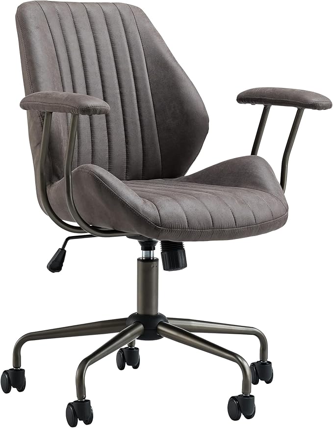ovios Home Office Chair, Mid-Century Modern Faux Suede Leather Ergonomic Chairs, Mid Back Comfy Computer Swivel Rolling Task Executive Armchair, Grey