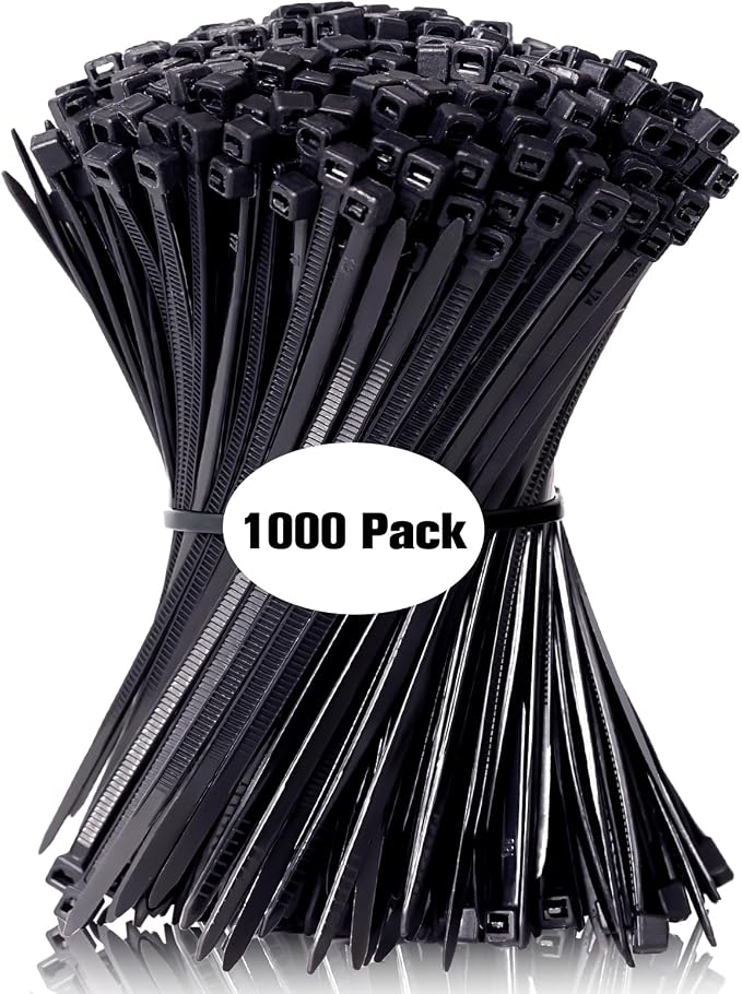 Zip Ties 8 inch, 1000 Pack Black Zip Ties, Self-Locking Nylon Cable Ties with 40 lbs Tensile Strength,Wire Ties for indoor and outdoor use.