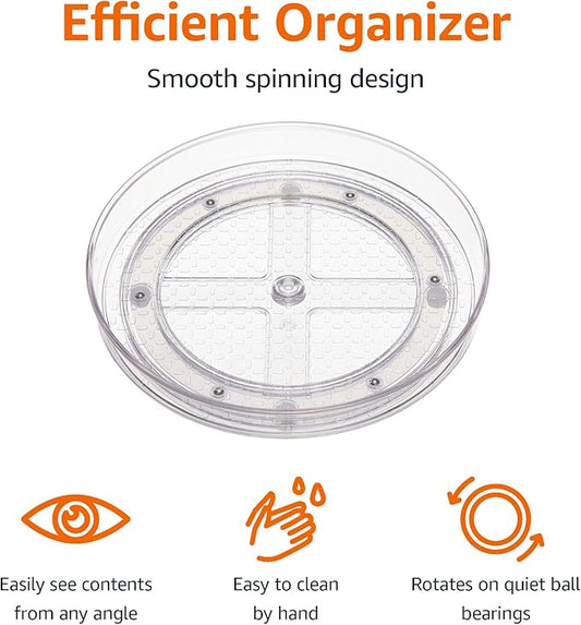 Amazon Basics Clear Rotating Lazy Susan Turntable Organizer for Condiments, 9-Inch (Pack of 16)