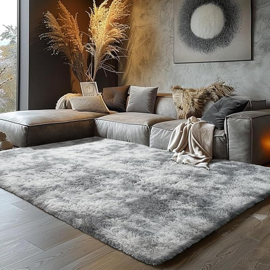 Shag Area Rugs for Bedroom Living Room,5X8 Ultra Soft Fluffy Area Rugs for Dorm,Indoor Carpet Plush Rugs for Home Decor,Tie-Dye Grey
