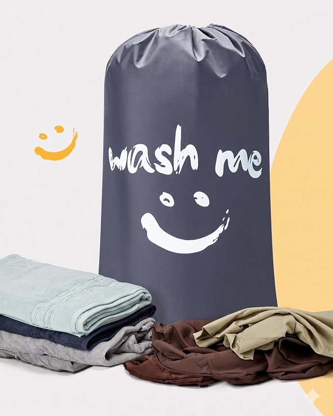 HOMEST 2 Pack XL Wash Me Travel Laundry Bag, Dirty Clothes Organizer, Large Enough to Hold 4 Loads of Laundry, Easy Fit a Laundry Hamper or Basket, Grey