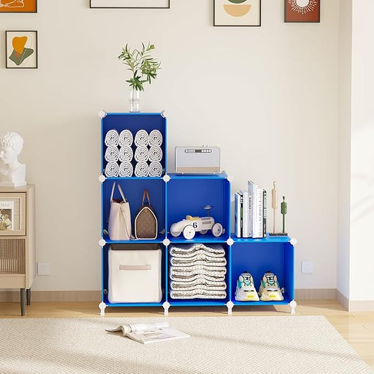 AWTATOS Cube Storage Organizer, 6 Cube Closet Organizers and Storage Shelves, DIY Stackable Bookshelf for Bedroom, Home, Admiral Blue