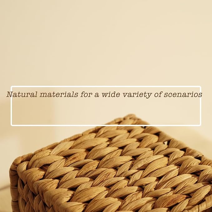 PINXIURY Water Hyacinth Handwoven Tissue Box Cover, Natural Handmade Wicker Napkin Box Holder, Handcrafted Square Facial Tissue, Rustic Decorative on Table and Bathroom, Office, Boho Decorative