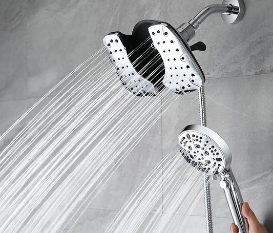 INAVAMZ 2-in-1 Shower Heads with Handheld 2.5GPM: 10” Rain Shower Head & Hand Held Shower Head, 9 Spray Settings Detachable Shower Head with ON/OFF Switch and 15-Stage Filter