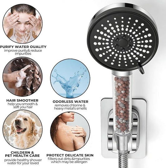 8 Inch Filtered Shower Head,Rain Shower Head with Handheld Spray Combo for Hard Water,Long Shower Hose