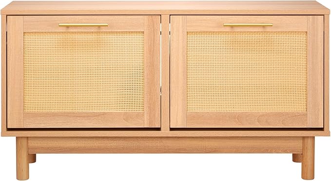 VEVOR Rattan Shoe Storage Bench, Entryway Bench with 2 Flip Drawers, Holds up to 300 lbs with 4 Compartments and 2 Rattan Doors, 39.4 x 11.8 x 20.9 Inches for Hallway, Living Room, Bedroom
