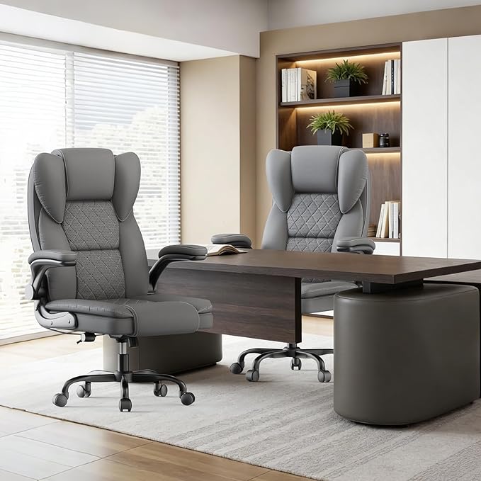 Big and Tall Office Chair Executive Chairs with Adjustable Armrests and Lumbar Support Ergonomic High Back Gaming Chair Computer Chair (Deep Grey, Oversized)