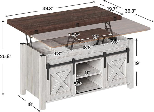SEDETA Lift Top Coffee Table, 4 in 1 Multi-Function Convertible Coffee Tables with Storage and Hidden Compartment, Farmhouse Coffee Table Converts to Dining Table for Living Room, Vintage White